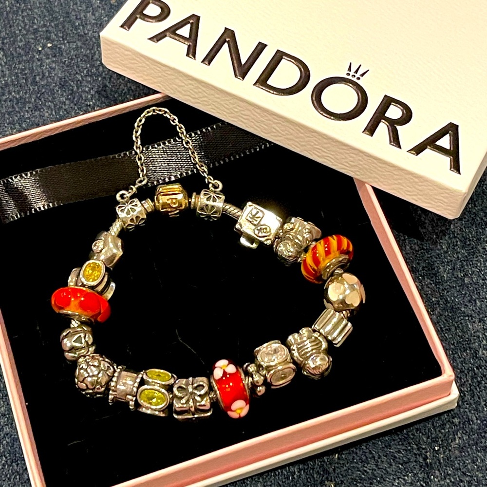 Pandora Moments Two-toned Barrel Clasp Snake Chain Bracelet 7.1 in.